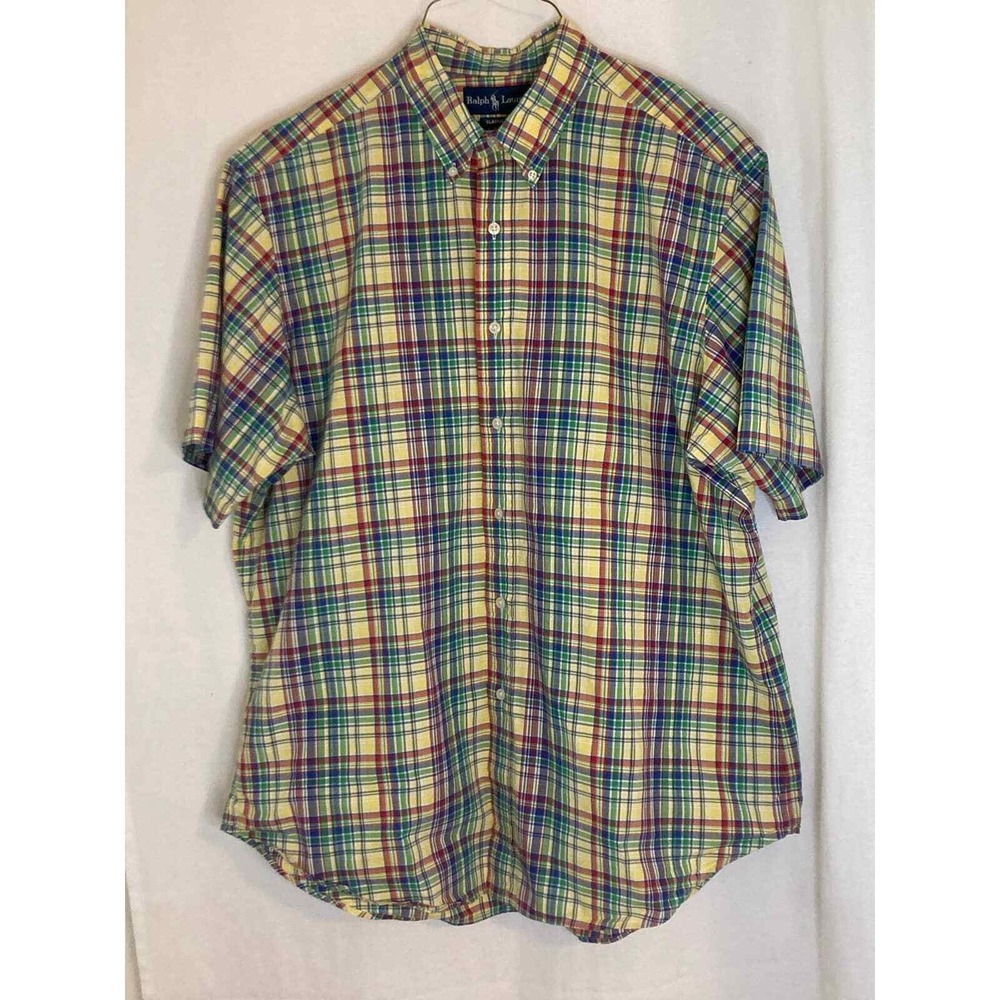 Ralph Lauren Mens XL Classic Fit Short Sleeve Plaid‎ Button Down Shirt